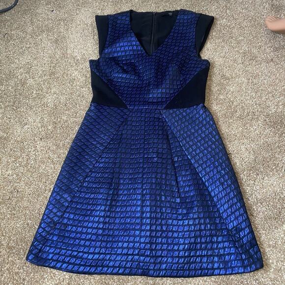 Tibi Quilted Lurex Jacquard Dress blue black SIze 2 Navy blue/black mermaid - Picture 4 of 12